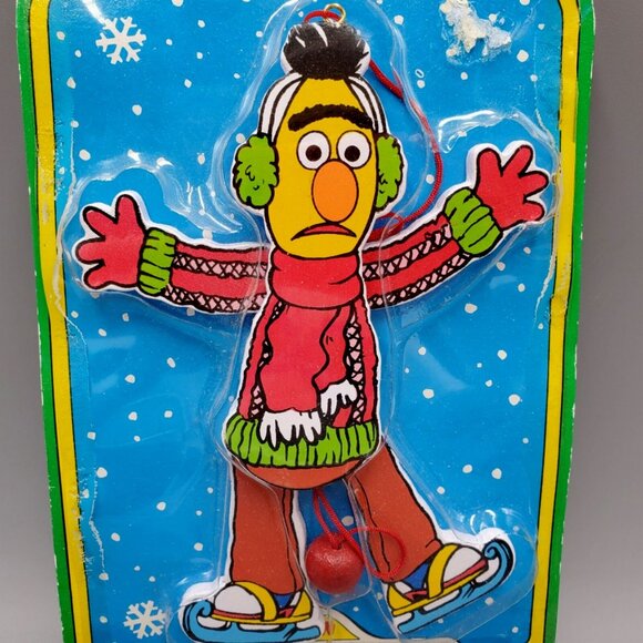 Sesame Street Pull Puppet Bert Ice Skating Wooden Red String Kurt Adler 6 inch - Picture 2 of 5